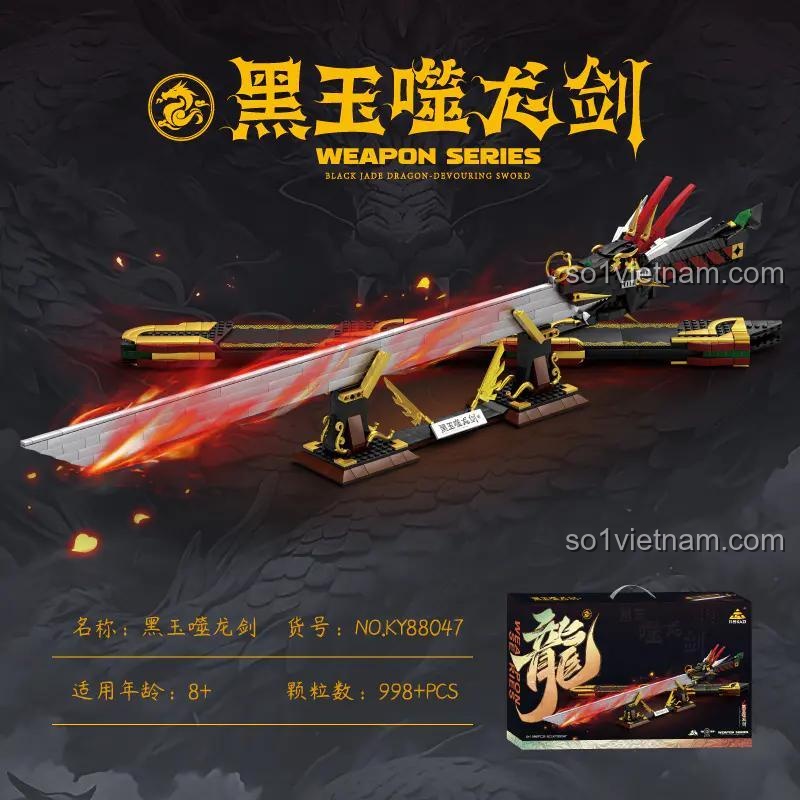 hộp sản phẩm bộ đồ chơi KAZI 88047, bộ lắp ghép Thanh Kiếm Rồng cho Con trai 8 tuổi, giá rẻ