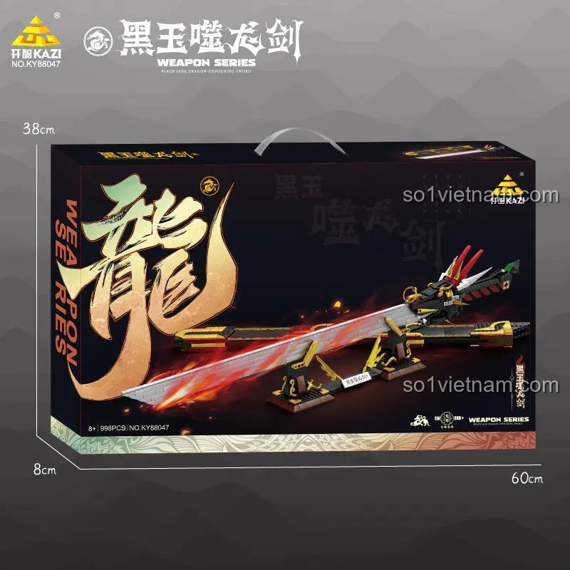 kích thước hộp BOZHI 88047, bộ lắp ghép Hắc Ngọc Phệ Long Kiếm cho Con trai 8 tuổi, giá hời