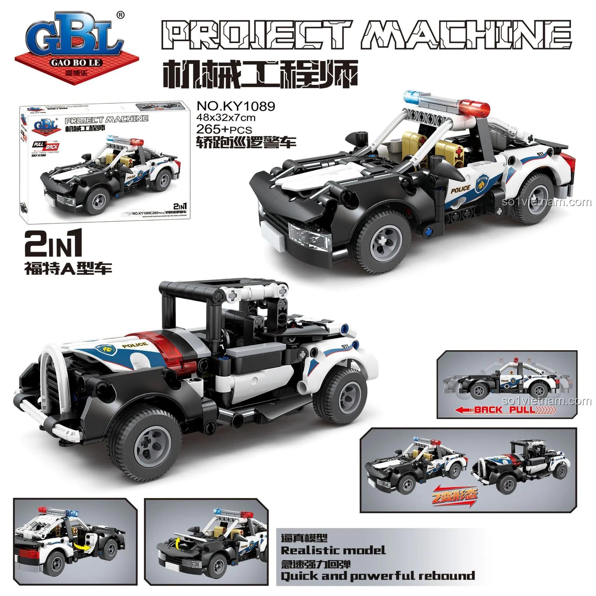 Mô hình xe cảnh sát KAZI GBL BOZHI KY1089 với tính năng kéo lùi, chi tiết cao, bộ lắp ghép chất lượng cho bé trai.