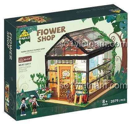 Hộp sản phẩm của bộ xếp hình KY10011 Cửa Hàng Hoa Ấm Áp, thể hiện rõ số chi tiết 2079 và độ tuổi 8+.