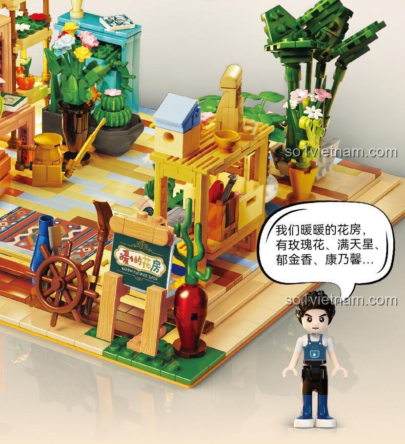 Minifigure nam giới thiệu các loại hoa trong Nhà Kính Trồng Hoa KY 10011. Đồ chơi giáo dục cho bé gái.