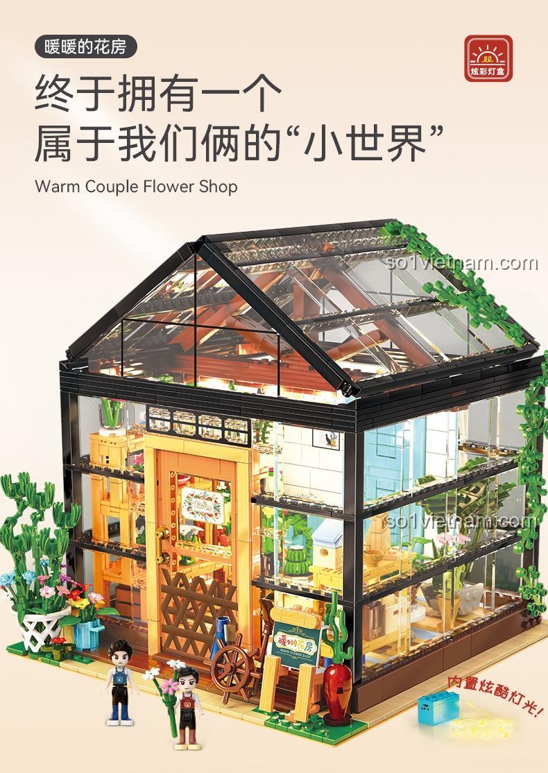 Ảnh quảng cáo Nhà Kính Trồng Hoa KAZI với đèn LED tích hợp, tạo không gian ấm cúng. Đồ chơi thông minh cho bé.