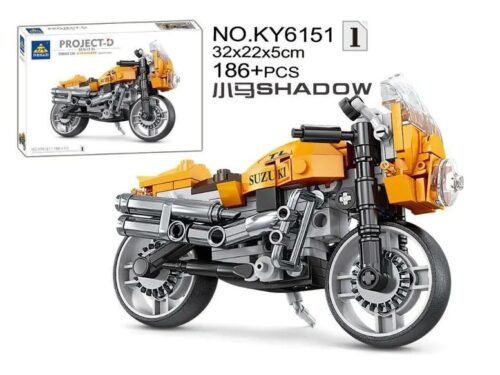 Bộ lắp ghép Mô tô Suzuki Shadow KAZI KY6151-1 cho bé trai 6 tuổi, giá tốt, hình ảnh hộp sản phẩm và mô hình hoàn chỉnh.