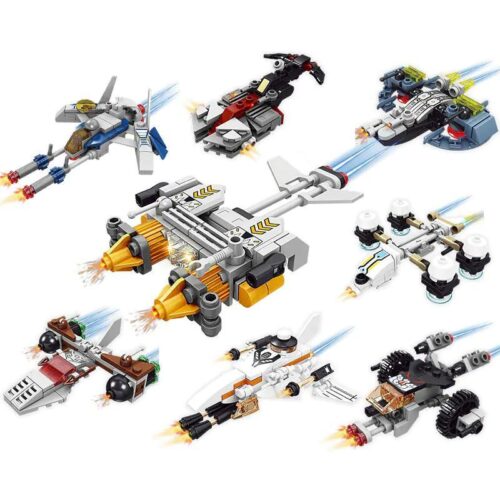 Tổng hợp 8 mẫu trong bộ lắp ghép Phi thuyền không gian KAZI KY6631, đồ chơi sáng tạo cho bé trai 8 tuổi.