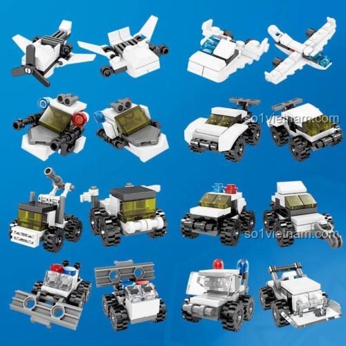 Trọn bộ 10 mô hình phương tiện cảnh sát thành phố KAZI 67263 sau khi lắp ráp, đồ chơi sáng tạo cho bé trai.