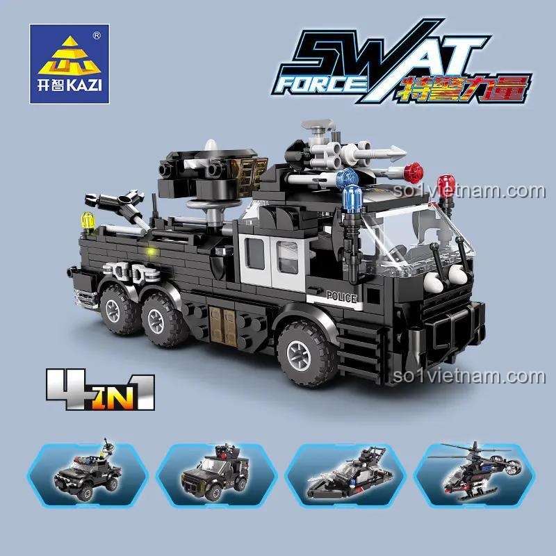 Bộ xếp hình KAZI KY67296 lắp được 4 xe nhỏ và 1 xe lớn tổng hợp, món quà cho con trai.