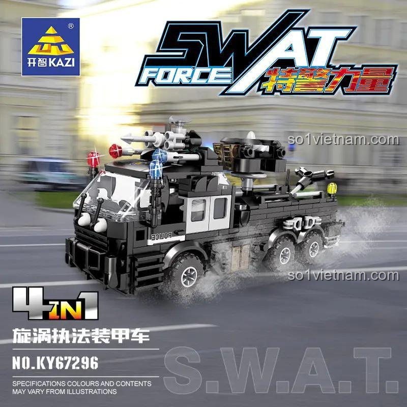 Mô hình xe bọc thép tổng hợp từ bộ lắp ghép Xe Đặc Nhiệm SWAT KAZI KY67296.