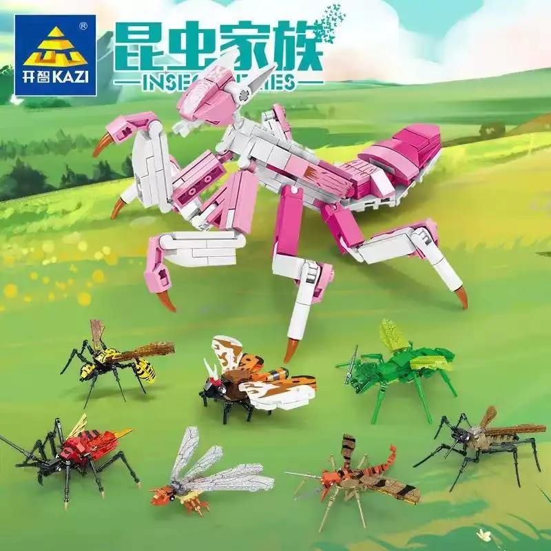 Bộ lắp ghép KAZI KY80056 Gia đình côn trùng 8 mẫu, Bọ ngựa, Ong, Ngài, Bọ que, Rệp, Mối, Muỗi, Bọ cạp, đồ chơi giáo dục cho bé 6 tuổi