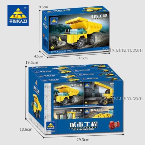 Kích thước hộp đồ chơi xây dựng Xe xây dựng KY 80462. Món quà tuyệt vời cho bé trai mê xe cộ.