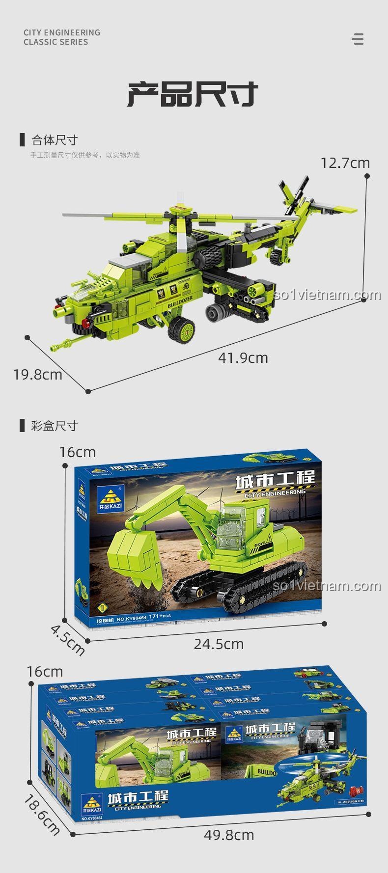 Tổng hợp các mẫu xe công trình và trực thăng từ bộ KAZI KY80464, đồ chơi xây dựng cho bé trai 6 tuổi