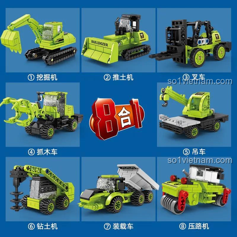 Xe đào xúc và xe lu, bộ lắp ghép xe công trình KAZI KY80464, đồ chơi xây dựng cho bé trai 6 tuổi