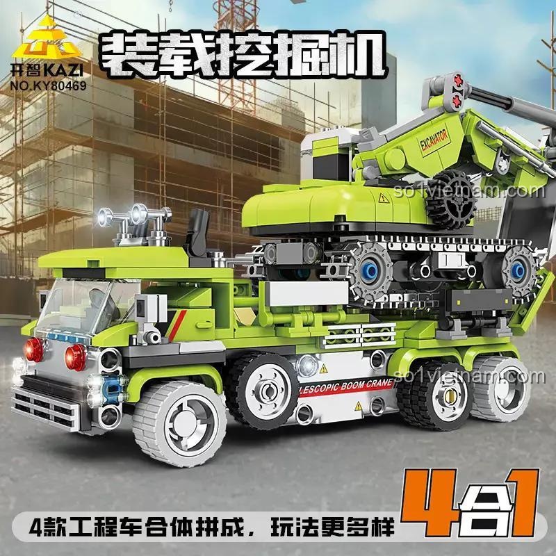 Bộ lắp ghép xe công trình KAZI KY80469 có thể lắp ráp thành 4 mẫu khác nhau, đồ chơi sáng tạo cho bé trai 6 tuổi