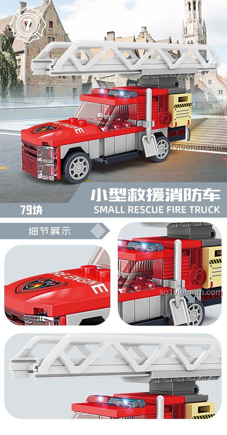 Tổng quan bộ lắp ghép xe cứu hỏa đa năng 8 trong 1 KAZI KY80542 cùng các mô hình con