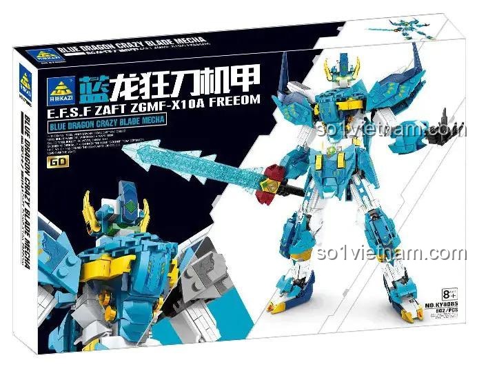 Các góc nhìn của Robot chiến đấu KAZI KY8085 Rồng Cuồng Đao Xanh, bộ lắp ráp 802 mảnh, đồ chơi sáng tạo cho bé