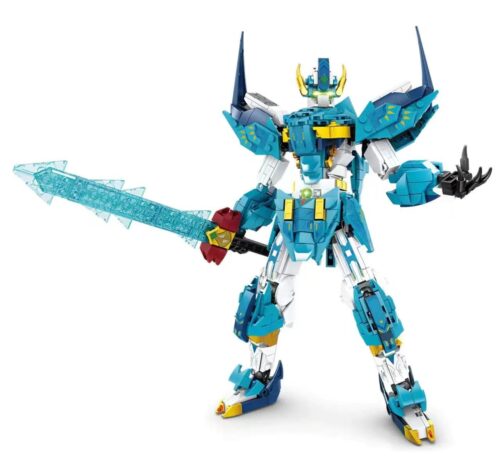 Robot chiến đấu KAZI KY8085 Rồng Cuồng Đao Xanh, mô hình Mecha 802 chi tiết, đồ chơi xây dựng cho bé trai 8 tuổi, có kiếm năng lượng phát sáng