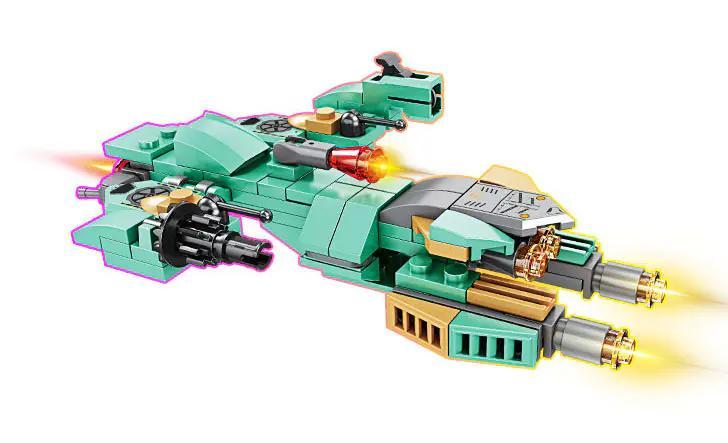 Mô hình Phi Thuyền Phi Yến KAZI KY81053 màu xanh lá, xám, vàng với vũ khí và động cơ, đồ chơi lắp ghép cho bé trai 8 tuổi