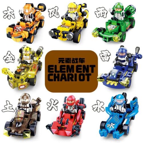 Ảnh tổng hợp bộ lắp ghép Xe Đua Nguyên Tố KAZI KY81068 gồm 8 mẫu xe đua kéo lùi, đồ chơi cho bé trai 6 tuổi giá rẻ.