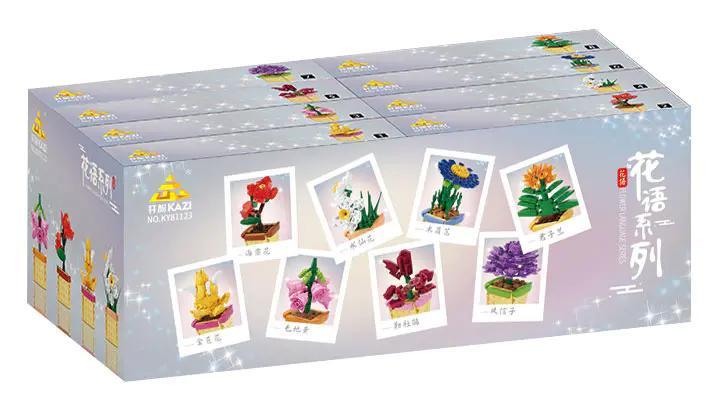 Hộp lớn của bộ lắp ghép Bộ sưu tập 8 chậu hoa KAZI KY81123, món quà giá rẻ cho bé gái 6 tuổi yêu thích sáng tạo và hoa cỏ.