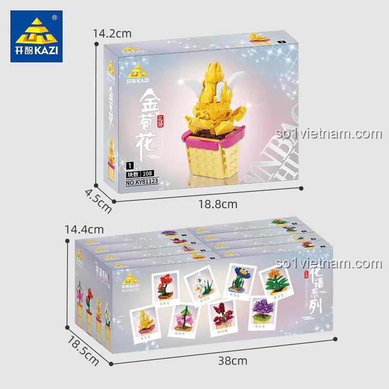 Poster quảng cáo tổng thể của bộ lắp ghép Vườn hoa mini, thể hiện vẻ đẹp rực rỡ và sự đa dạng của 8 chậu hoa.