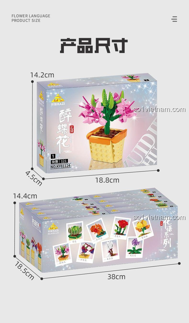 Kích thước hộp sản phẩm bộ lắp ghép 8 chậu hoa KAZI KY81124.