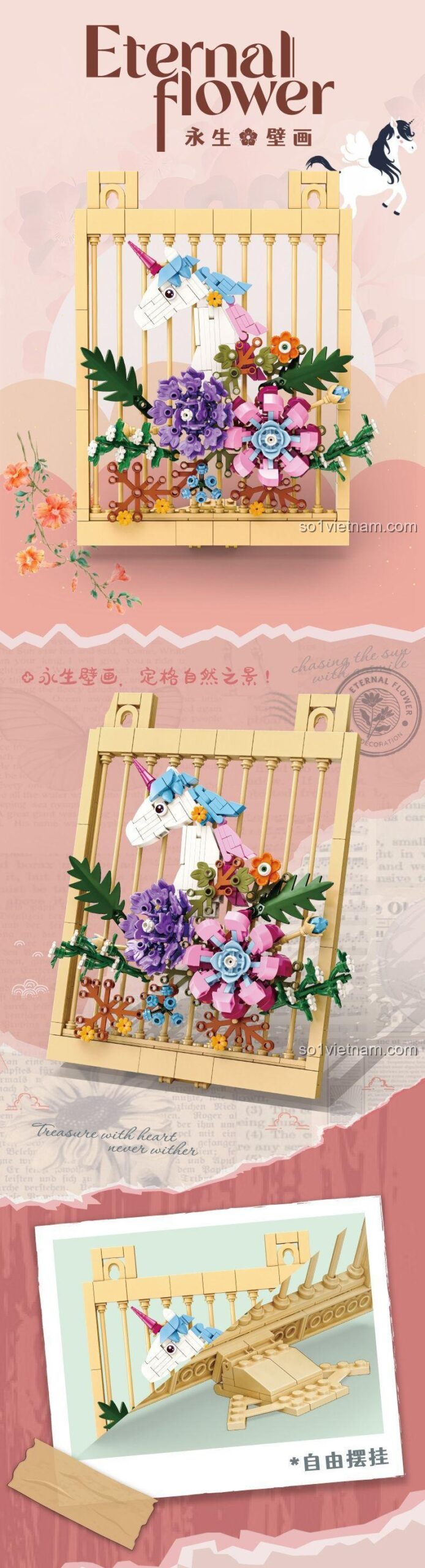 bộ xếp hình Hoa vĩnh cửu BOZHI Treo Tường Trang Trí cho con gái 8 tuổi giá bình dân