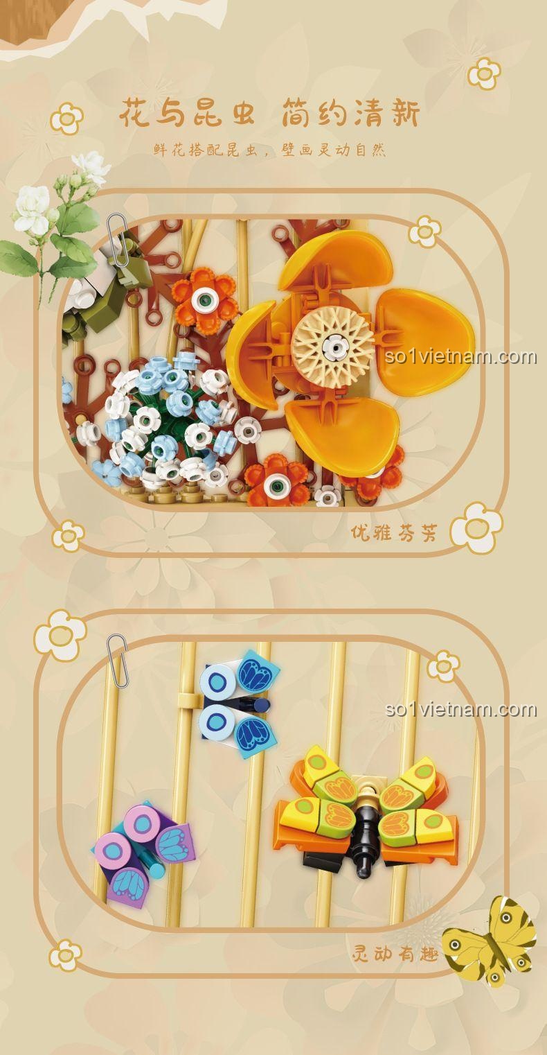 Bức Tranh Hoa Vĩnh Cửu KAZI KY81128, hoa và côn trùng sắc màu tinh tế, cho mẹ có con gái 8 tuổi, đáng tiền