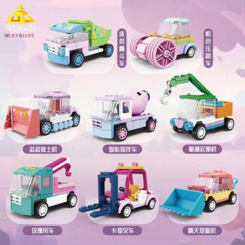 Bộ lắp ghép 8 xe công trình mini KAZI KY81135 màu pastel dễ thương cho bé gái 6 tuổi, giá rẻ.