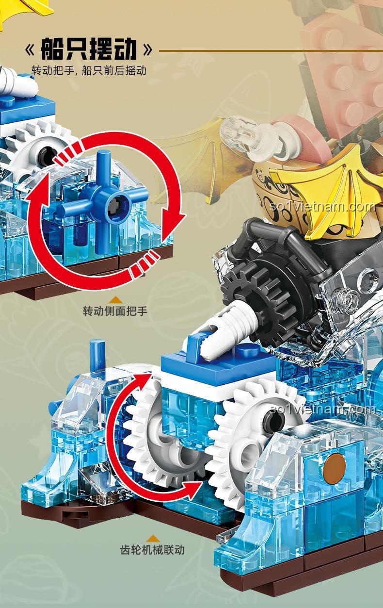 Chức năng lắc lư của Thuyền Phiêu Lưu Vô Úy KAZI KY81145, bộ lắp ghép thuyền cướp biển cho bé trai 8 tuổi