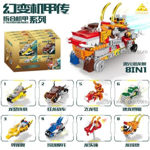 Bộ Lắp Ghép Biến Hình Robot Rồng 8 Trong 1 KAZI KY8120 - Các mẫu lắp ráp