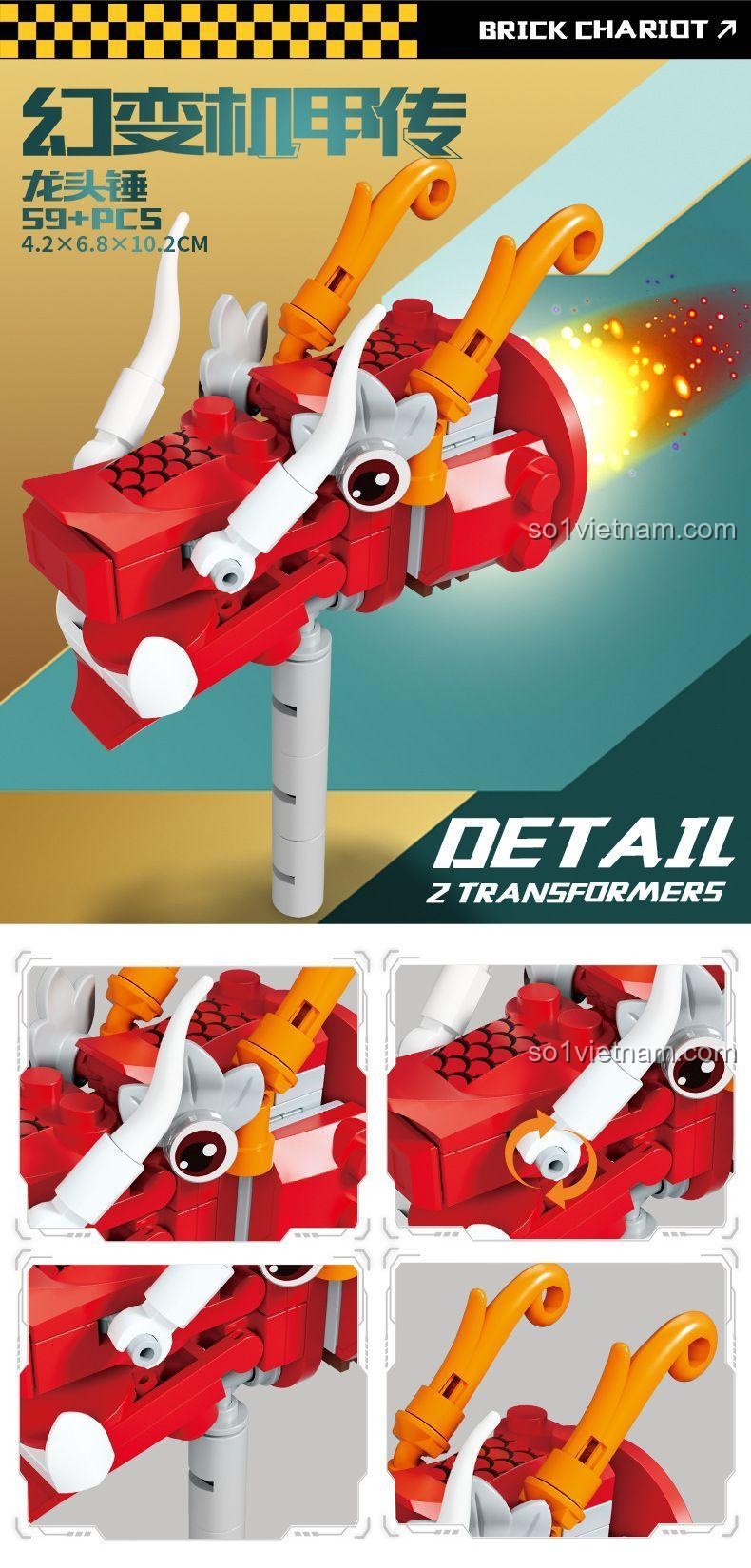 Bộ Lắp Ghép Biến Hình Robot Rồng 8 Trong 1 KAZI KY8120 - Hộp lớn