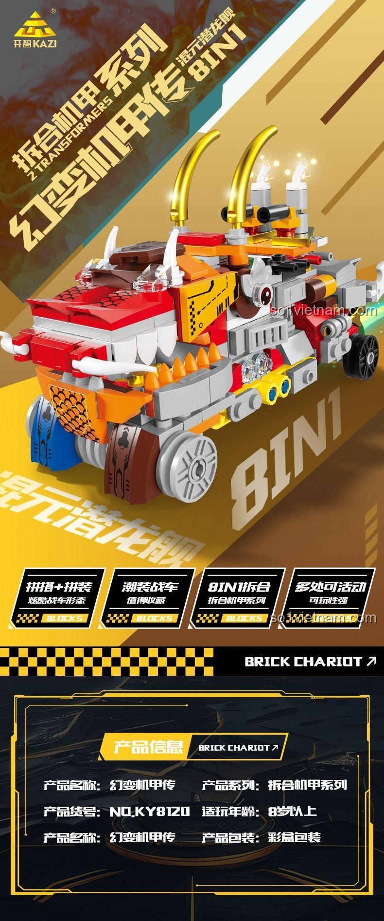 Bộ Lắp Ghép Biến Hình Robot Rồng 8 Trong 1 KAZI KY8120 - Mẫu 1: Long Thần Sát Thủ