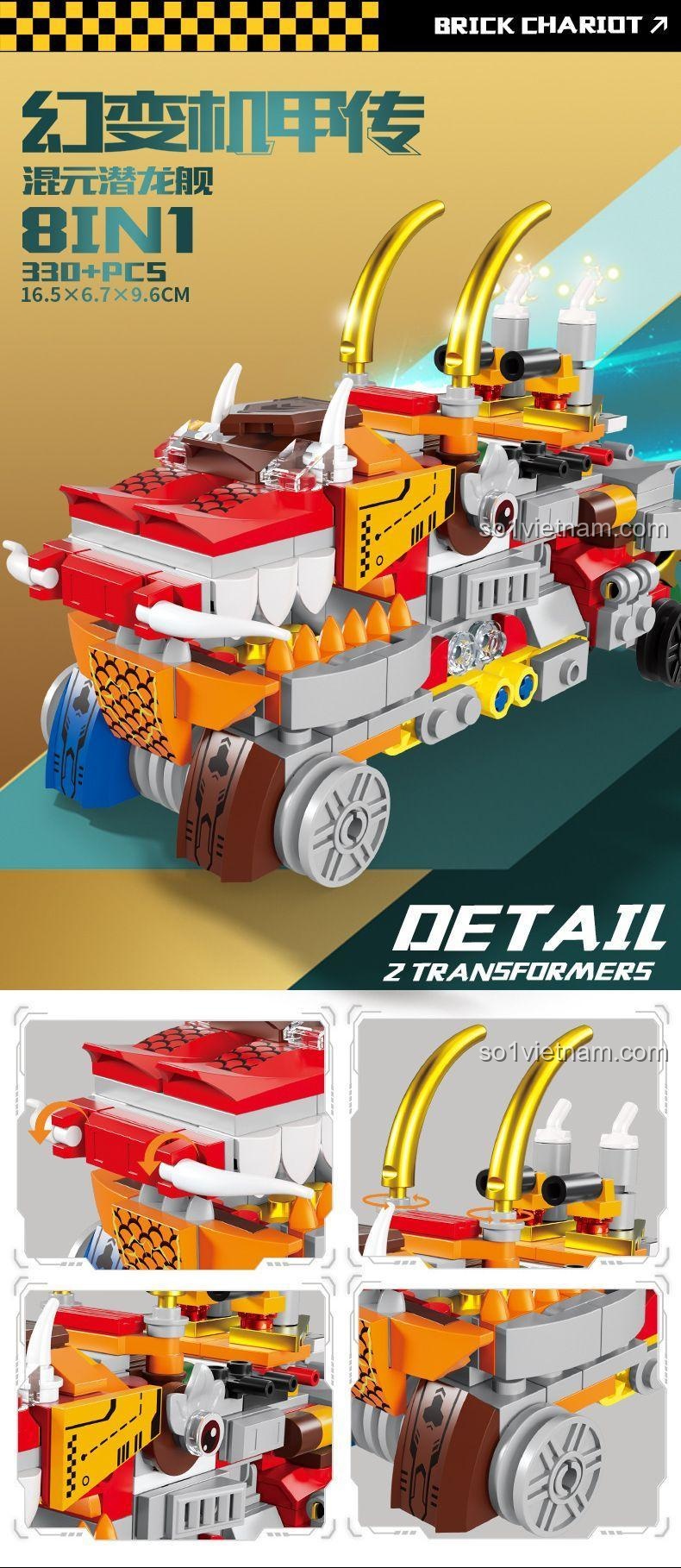 Bộ Lắp Ghép Biến Hình Robot Rồng 8 Trong 1 KAZI KY8120 - Mẫu 3: Tầm Long Thuyền