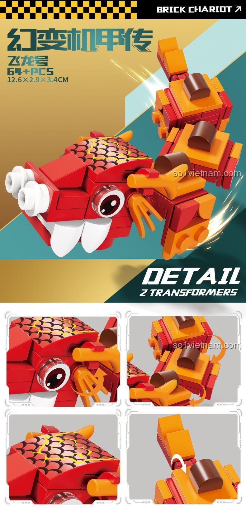 Bộ Lắp Ghép Biến Hình Robot Rồng 8 Trong 1 KAZI KY8120 - Mẫu 8: Long Nhân Phi