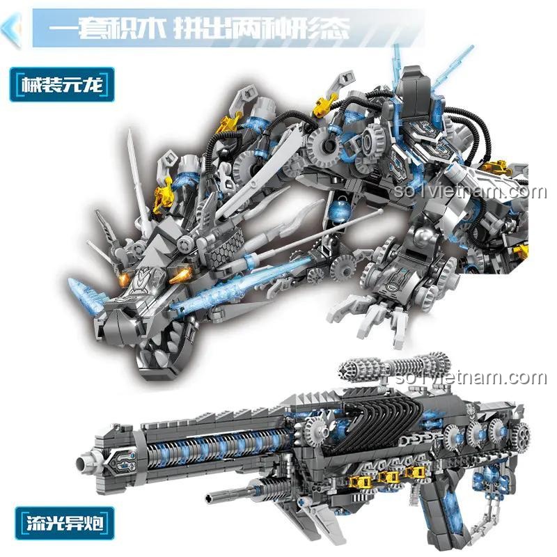 Bộ lắp ghép KAZI KY8124 hai dạng lắp ráp: Rồng máy và Pháo quang lưu