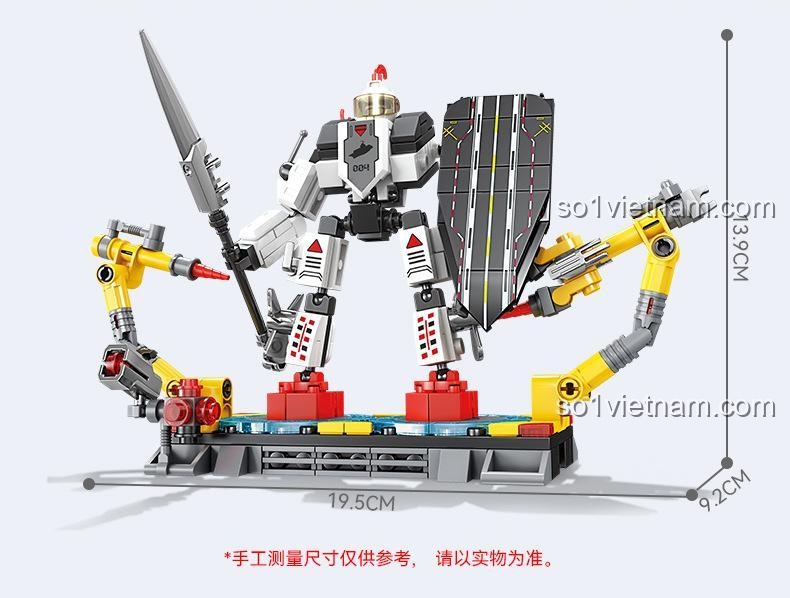 Đồ chơi lắp ráp Cơ Giáp Tàu Sân Bay 004 GBL 84127 thể hiện kích thước mô hình, phù hợp bé trai 6 tuổi