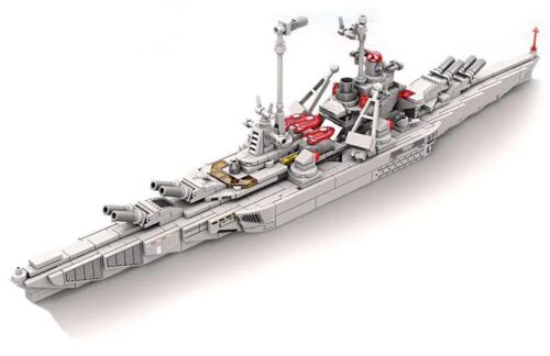 Mô hình tổng thể của bộ lắp ghép Chiến hạm Bismarck KAZI KY84144 sau khi hoàn thành, thể hiện chi tiết các tháp pháo và cấu trúc thượng tầng. Đồ chơi cho bé trai 8 tuổi.