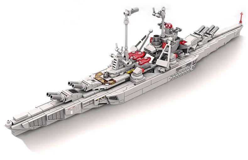 Mô hình tổng thể của bộ lắp ghép Chiến hạm Bismarck KAZI KY84144 sau khi hoàn thành, thể hiện chi tiết các tháp pháo và cấu trúc thượng tầng. Đồ chơi cho bé trai 8 tuổi.