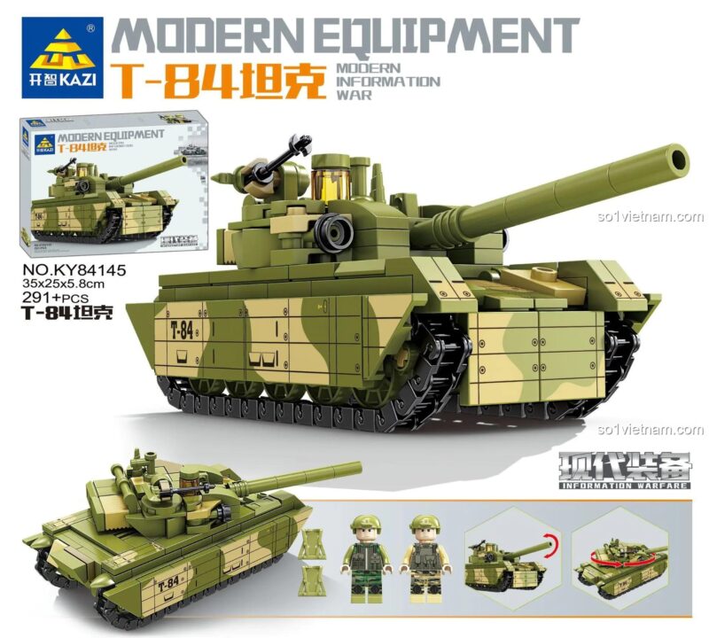 Đồ chơi lắp ráp KAZI KY84145 Xe Tăng Quân Sự T-84 với 2 minifigures, phát triển tư duy cho bé trai 6 tuổi