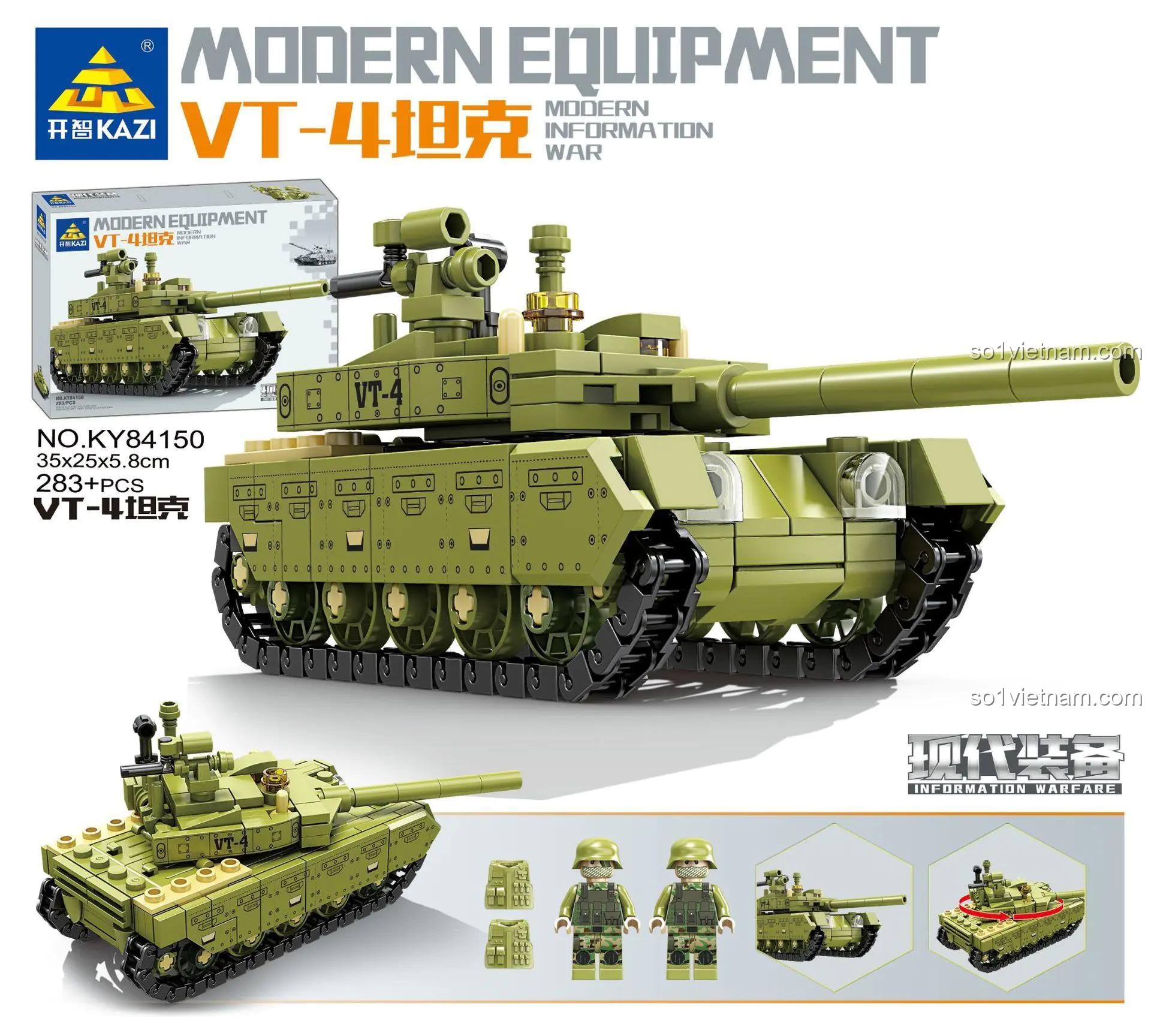 Bộ lắp ghép Xe tăng chiến đấu chủ lực VT-4, đồ chơi lắp ráp KAZI chất lượng cao cho bé trai 6 tuổi, giá tốt