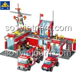 KAZI KY84174 Bộ lắp ghép Xe quân đội: Mô hình trụ sở cứu hỏa với xe cứu hỏa, trực thăng, phù hợp cho bé trai 6 tuổi, rèn luyện kỹ năng phối hợp tay mắt, tư duy logic, giá tốt.