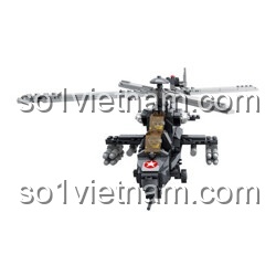 KAZI KY84174 Bộ lắp ghép Xe quân đội: Mô hình trực thăng chiến đấu với cánh quạt, tên lửa, buồng lái, phù hợp cho bé trai 6 tuổi, rèn luyện kỹ năng phối hợp tay mắt, tư duy logic, giá tốt.