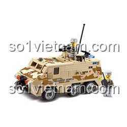 KAZI KY84174 Bộ lắp ghép Xe quân đội: Mô hình xe bọc thép cứu hộ với chữ "RECOVERY VEHICLE", súng máy, ăng-ten, phù hợp cho bé trai 6 tuổi, rèn luyện kỹ năng phối hợp tay mắt, tư duy logic, giá tốt.