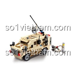 KAZI KY84174 Bộ lắp ghép Xe quân đội: Mô hình xe bọc thép phục kích với họa tiết rằn ri, súng máy, ăng-ten, phù hợp cho bé trai 6 tuổi, rèn luyện kỹ năng phối hợp tay mắt, tư duy logic, giá tốt.