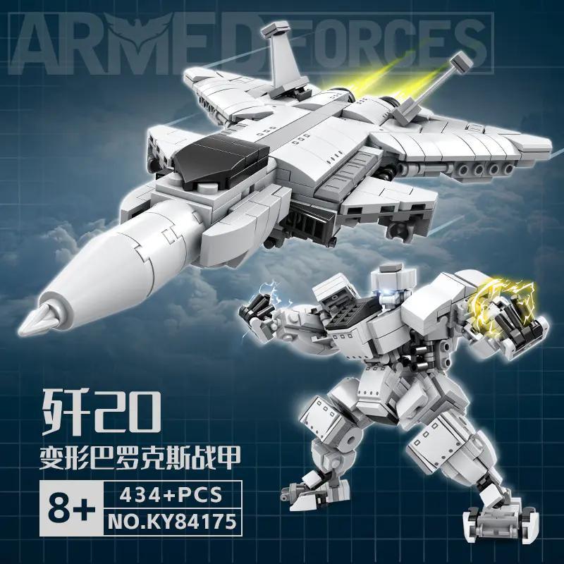 KAZI KY84175 Máy bay chiến đấu J-20 và Robot Barox 434 mảnh, đồ chơi lắp ghép cho bé trai 8 tuổi, biến hình độc đáo