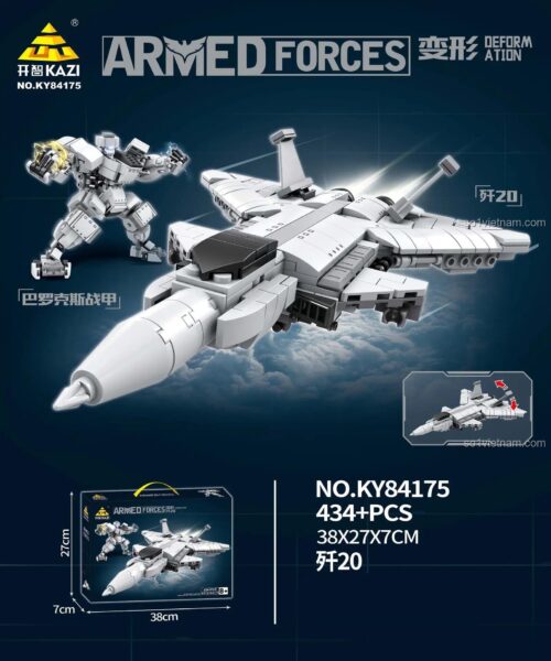 Hộp sản phẩm KAZI KY84175 Máy bay chiến đấu J-20 và Robot Barox 434 mảnh, đồ chơi lắp ghép quân sự cho bé trai