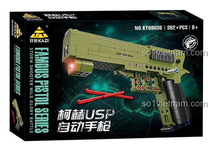 bộ lắp ghép Súng lục HK USP KAZI KY88036 bắn đạn nhựa có đèn LED, đồ chơi lắp ráp cho con trai 8 tuổi giá tốt.