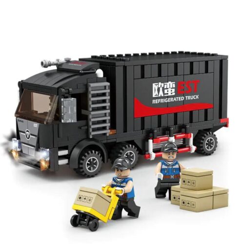 Bộ lắp ghép Xe Tải Đông Lạnh KAZI KY98269 Xe Tải Đông Lạnh EST có đèn LED, kèm 2 minifigure và xe đẩy hàng, đồ chơi mô hình cho bé trai 6 tuổi giá tốt