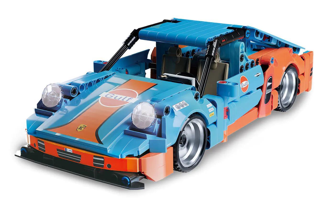 Mô hình xe đua Porsche 911 RSR "Gulf" "回力车" K盒子 10231 lắp ráp từ bộ đồ chơi Technic, tỉ lệ 1:24, màu xanh dương cam xám, cho bé trai 6 tuổi