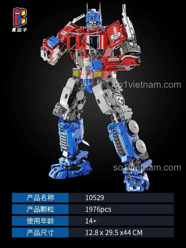 Mô hình Robot Biến Hình Optimus Prime KBOX 10529 kích thước 12.8x29.5x44cm, đồ chơi lắp ghép cho con trai 14 tuổi, chất lượng cao.