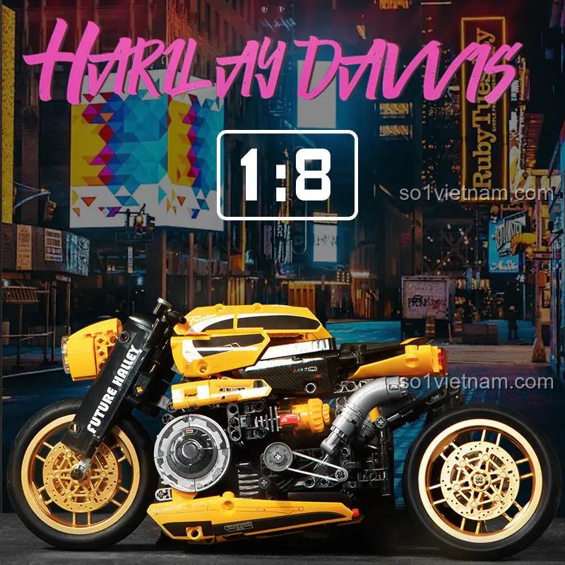 Mô tô Cyberpunk 1:8 K盒子 10538, xe máy Cyberpunk với đèn pha sáng, đồ chơi mô hình Technic tỉ lệ 1:8